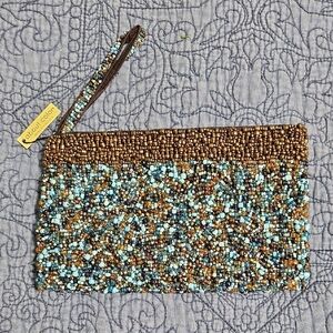 About Color Copper and Turquoise Beaded Clutch 8 X 4.5 Inches NWT